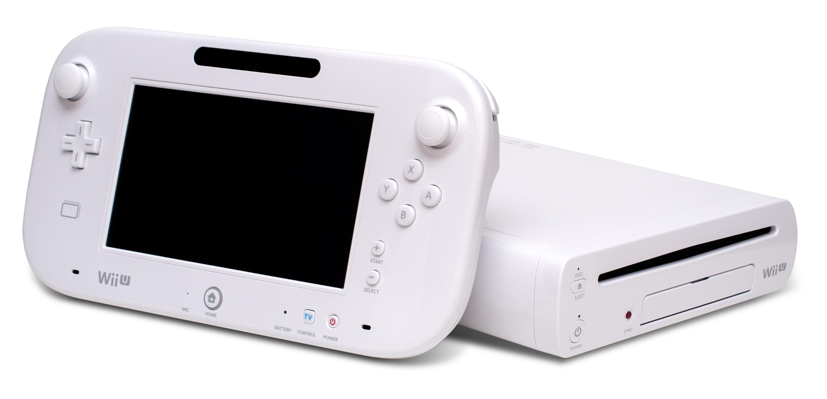 A photo of a white Wii U and a gamepad